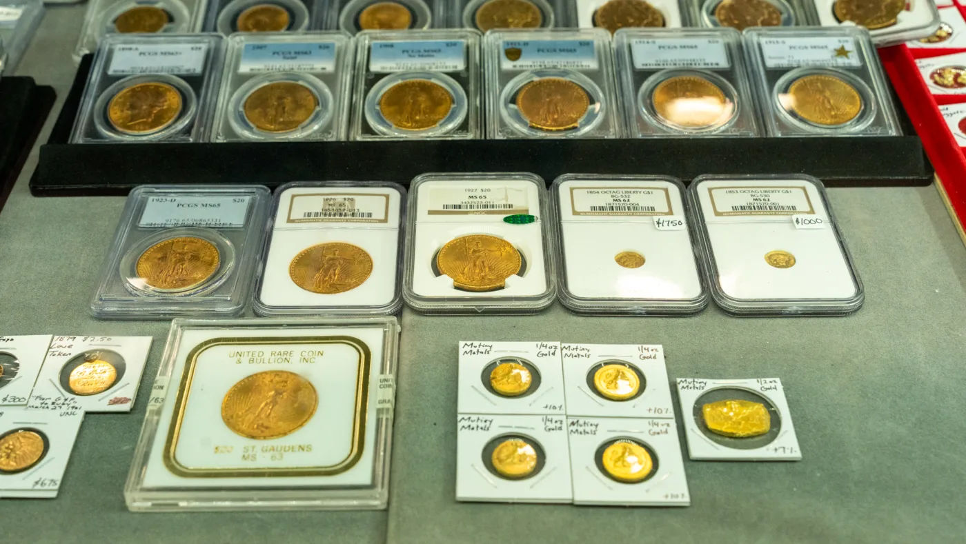 PCGS-graded gold coins on display